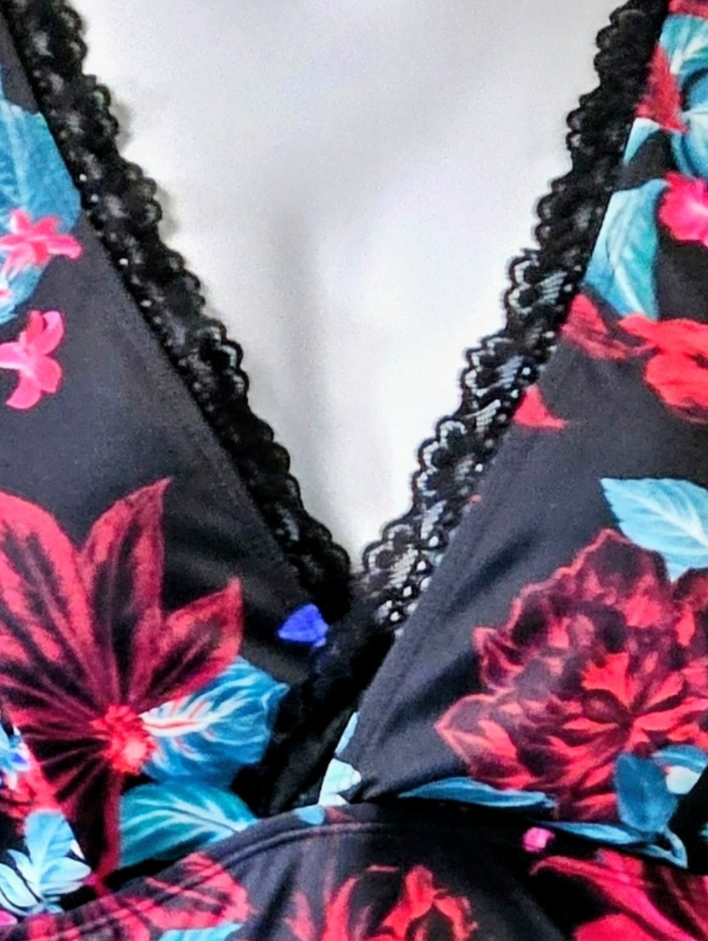 Torrid 2X Floral Fit & Flare Swim Dress Attached Brief Lace Trim - Picture 4 of 16